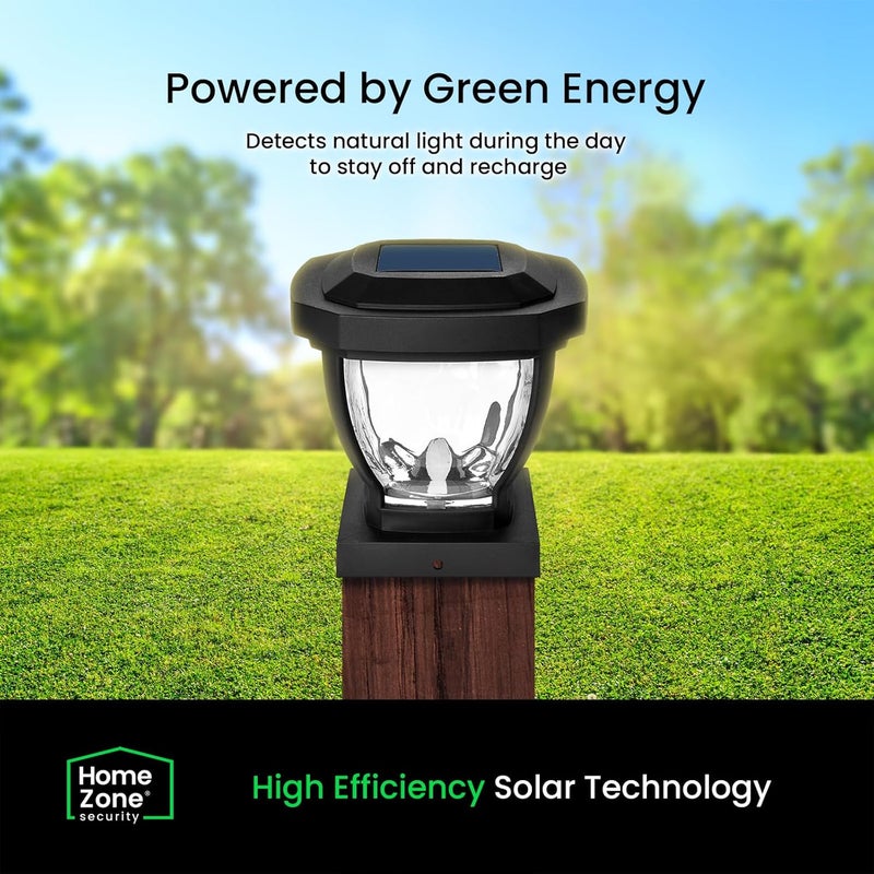 Home zone Security Solar Post Cap Lights - Decorative Glass LED Outdoor Fits 3.5 x 3.5 in. Post Lights, Black (2-Pack) - Image 4