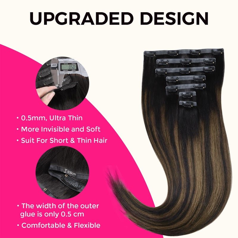 Lashey Seamless Clip in Hair Extensions Human Hair Light Yaki Natural Black Mixed Chestnut Brown 16 Inch 7pcs 110g Real Human Hair Clip ins for Black Women - Image 4