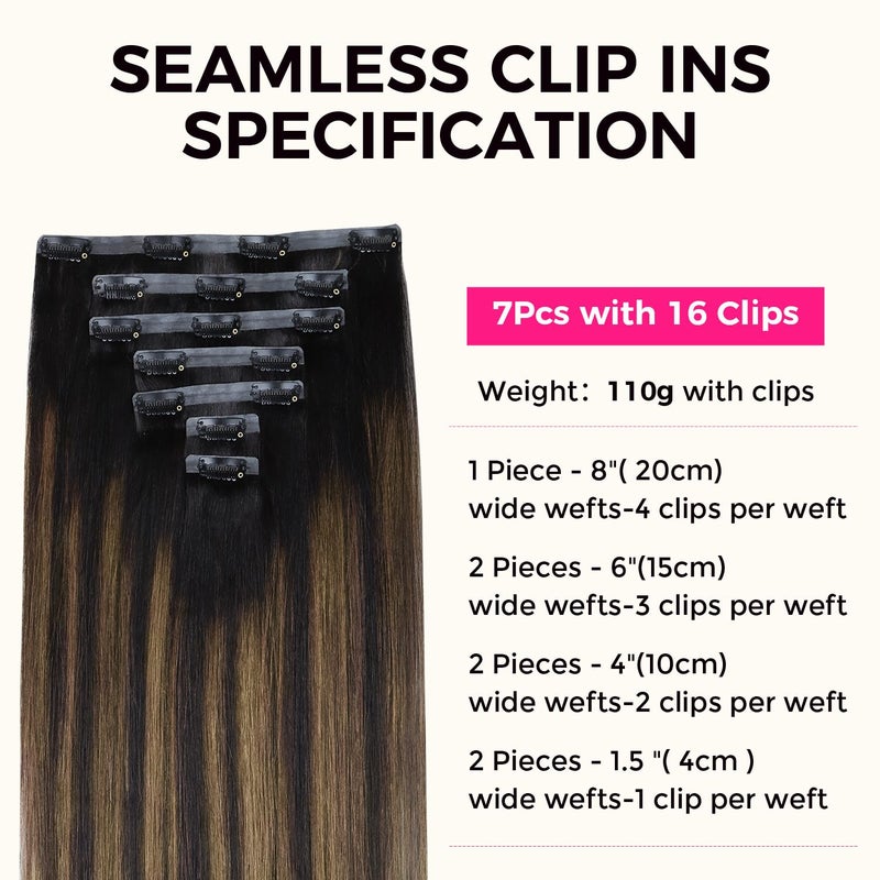 Lashey Seamless Clip in Hair Extensions Human Hair Light Yaki Natural Black Mixed Chestnut Brown 16 Inch 7pcs 110g Real Human Hair Clip ins for Black Women - Image 2