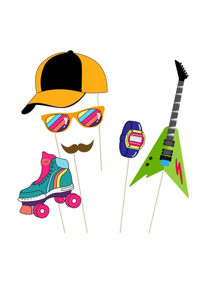 SYOSI 21pcs 80's Funny Photo Props, Birthday Party Photo Booth Props with Wooden Sticks Creative Party Supplies, Perfect for 1980s Theme Birthday Party Decoration Accessories - Image 4