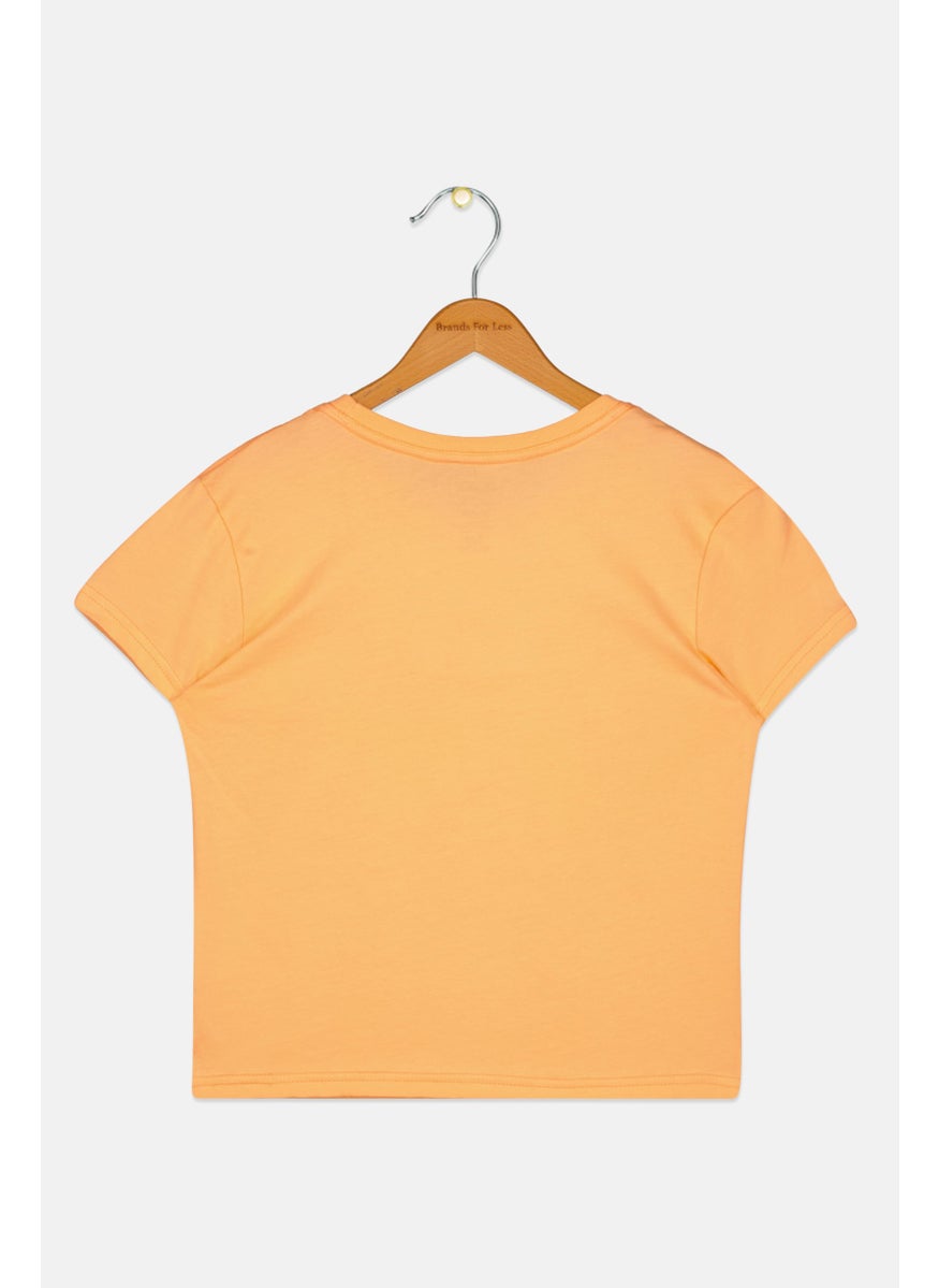 Roxy - Kids Girl Graphic Printed Short Sleeve Top, Orange - Image 1