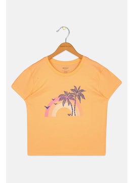 Kids Girl Graphic Printed Short Sleeve Top, Orange