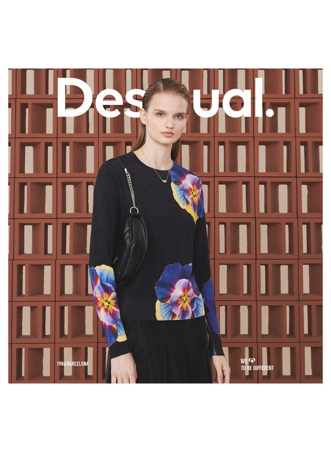 DESIGUAL slim-fit Pansy Floral Print Long Sleeve Round Neck Women's Knitwear - Image 3
