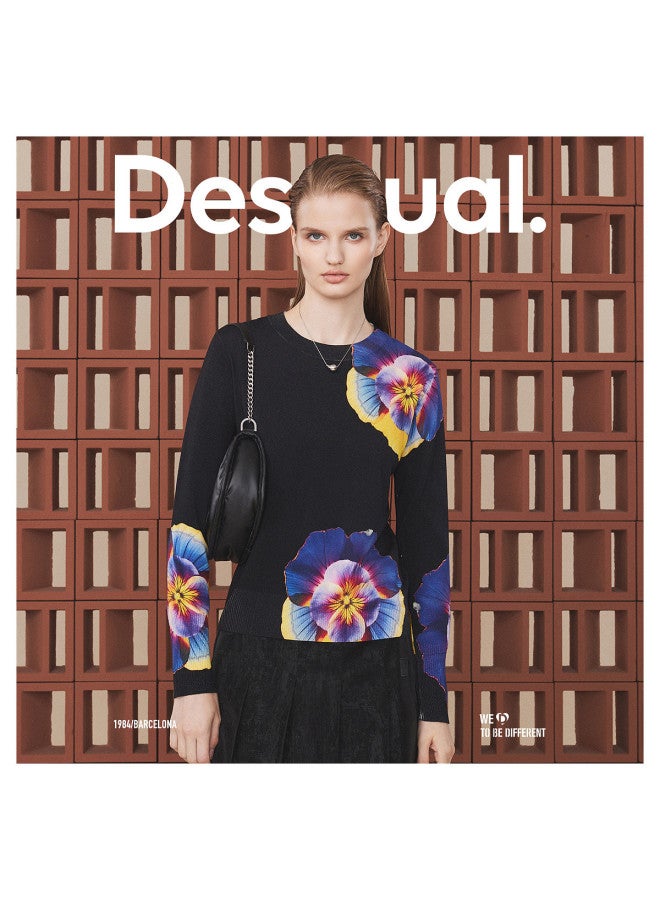 DESIGUAL slim-fit Pansy Floral Print Long Sleeve Round Neck Women's Knitwear - Image 2