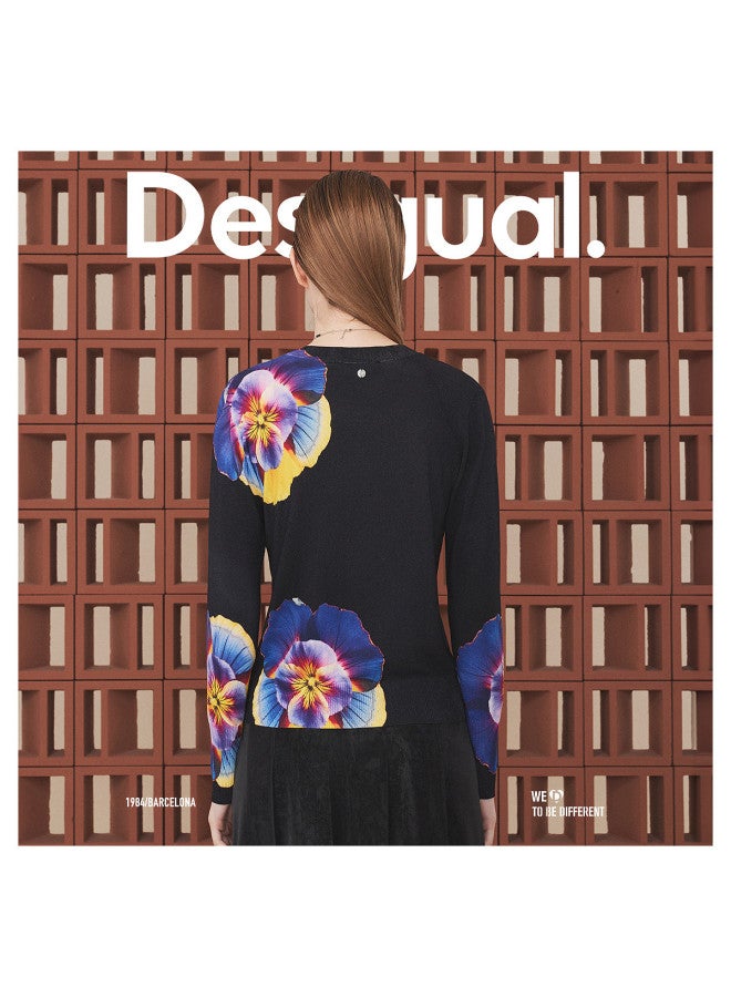 DESIGUAL slim-fit Pansy Floral Print Long Sleeve Round Neck Women's Knitwear - Image 5