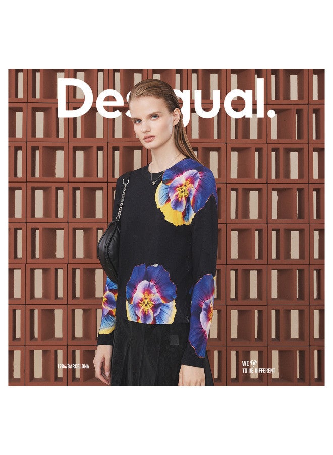 DESIGUAL slim-fit Pansy Floral Print Long Sleeve Round Neck Women's Knitwear - Image 4