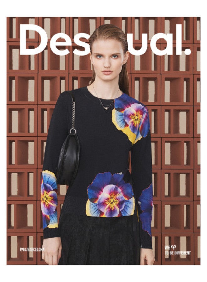 DESIGUAL slim-fit Pansy Floral Print Long Sleeve Round Neck Women's Knitwear - Image 1