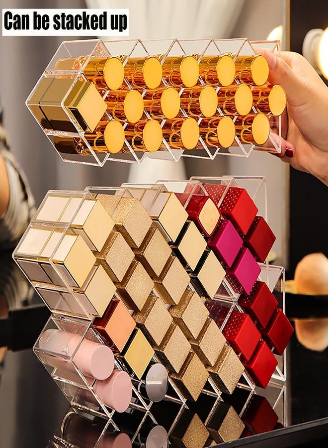 Cedilis 4 Pack Acrylic Lipstick Holder Organizer, 64 Slot Clear Lip Gloss Storage Organizer, Fish Shape Lipstick Display Stand Tower for Cosmetic Makeup and Dresser Display - Image 3