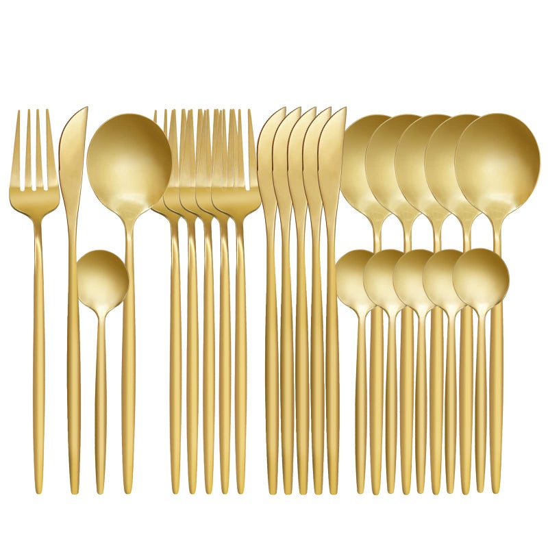 LYFJXX 24Piece Flatware Set Stainless Steel Knife Fork Spoon Home Dinnerware Tableware Set for 6 Cutlery Set Include KnivesForksSpoons Gold