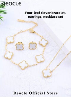 REOCLE Women's 3pcs Jewelry Set Four Leaf Clover Necklace Earring Bracelet Set 18K Gold Plated Double-sided Lucky Jewelry Set as Gift for Women & Ladies  - Image 2