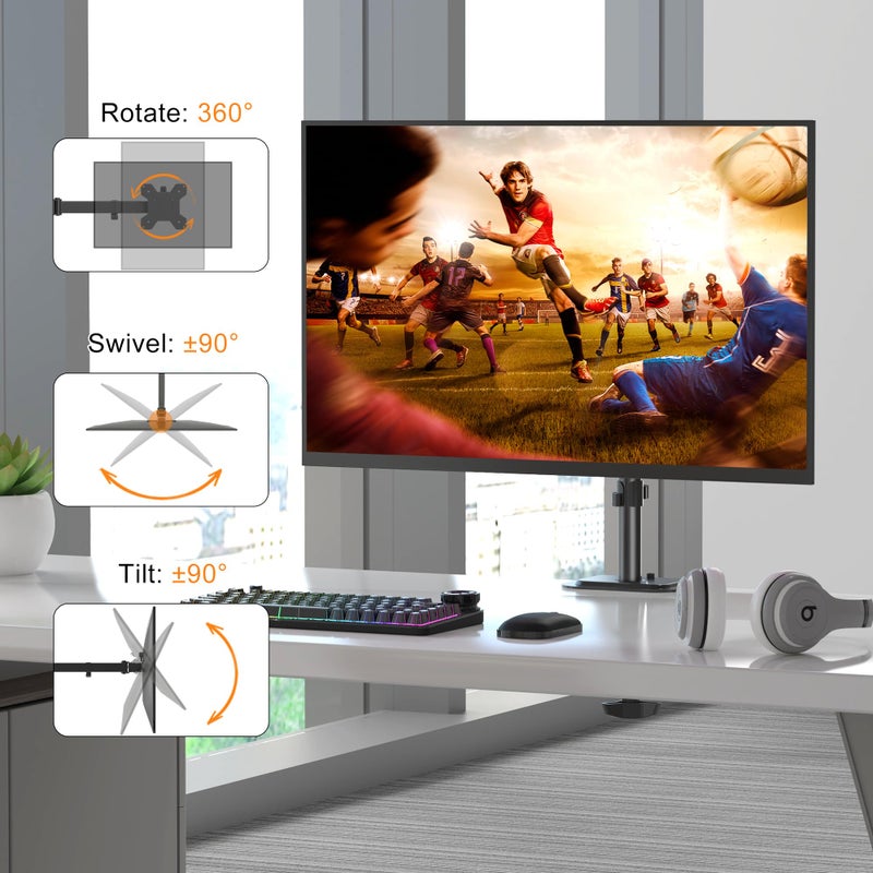 Pholiten Single Monitor Stand, Heavy Duty Adjustable Monitor Arm Desk Mount for 13-27Inch, Tilt, Swivel, Rotate, Support 22 lbs,Black - Image 4