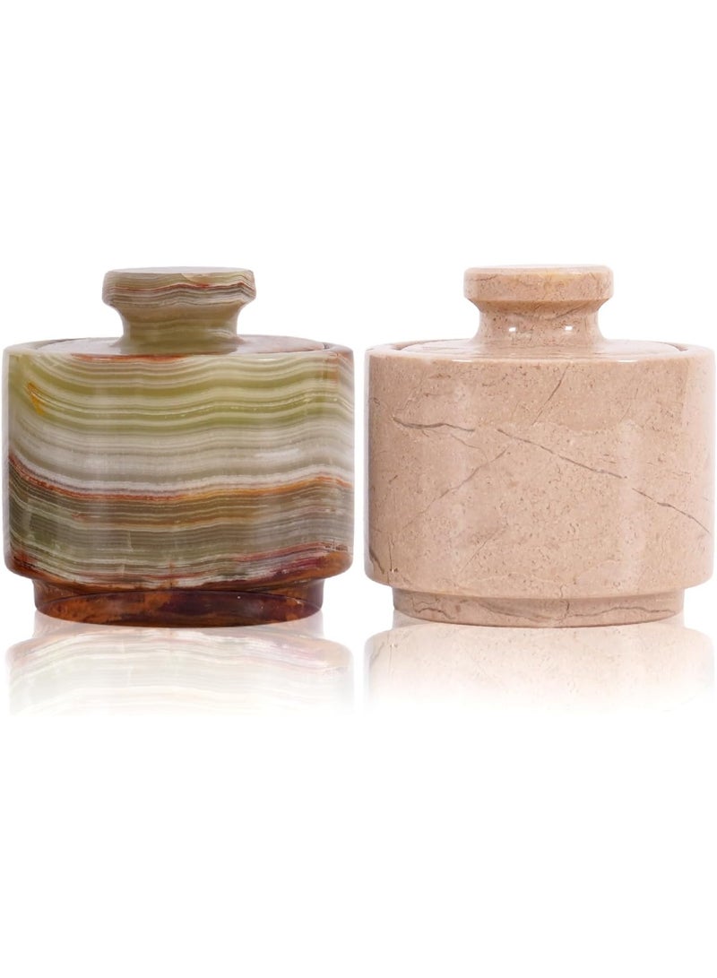 راديكالن قبو ملح من العقيق الأخضر ورخام فيرونا مع غطاء | برطمان سكر وملح وفلفل مصنوع يدويًا للمطبخ، مقاس ٣ بوصات - Image 1