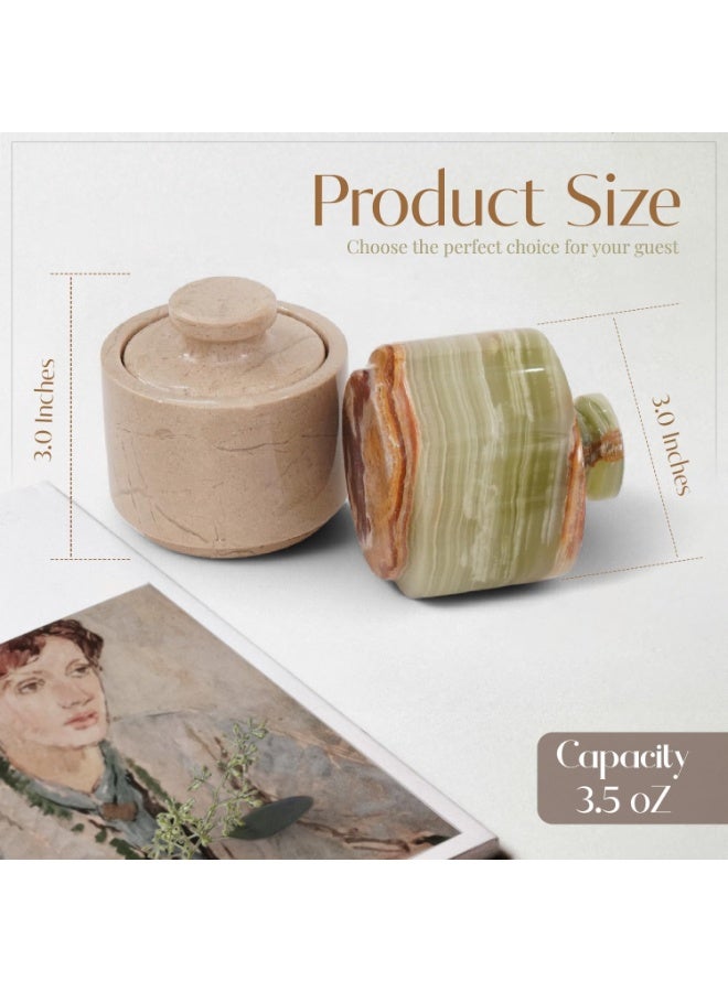 راديكالن قبو ملح من العقيق الأخضر ورخام فيرونا مع غطاء | برطمان سكر وملح وفلفل مصنوع يدويًا للمطبخ، مقاس ٣ بوصات - Image 3