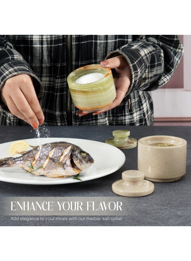 راديكالن قبو ملح من العقيق الأخضر ورخام فيرونا مع غطاء | برطمان سكر وملح وفلفل مصنوع يدويًا للمطبخ، مقاس ٣ بوصات - Image 4