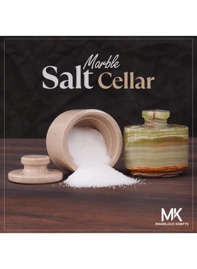 راديكالن قبو ملح من العقيق الأخضر ورخام فيرونا مع غطاء | برطمان سكر وملح وفلفل مصنوع يدويًا للمطبخ، مقاس ٣ بوصات - Image 5