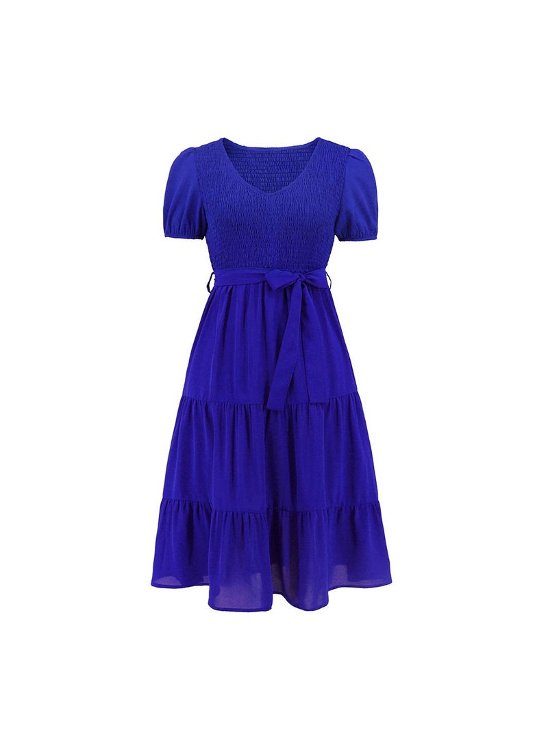 Loquat Short Sleeved Patchwork Cake Dress  - Image 1