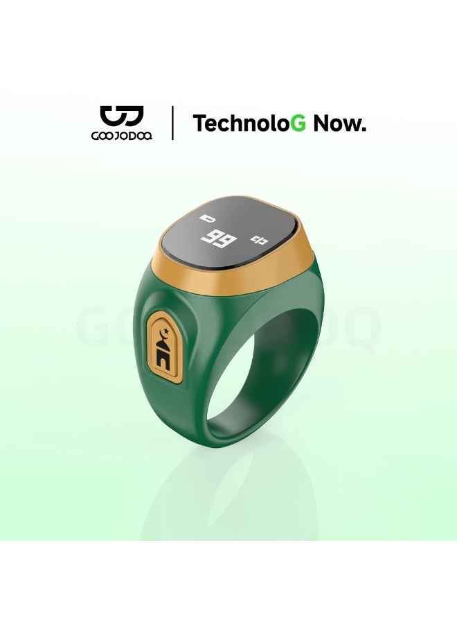 GOOJODOQ Smart Tasbih Tally Counter Ring with Bluetooth, OLED Display, Digital Tasbeeh Counter for Muslims, Rechargeable Zikr Ring, Prayer Counter for Dhikr, Salah & Daily Worship, Green - Image 1
