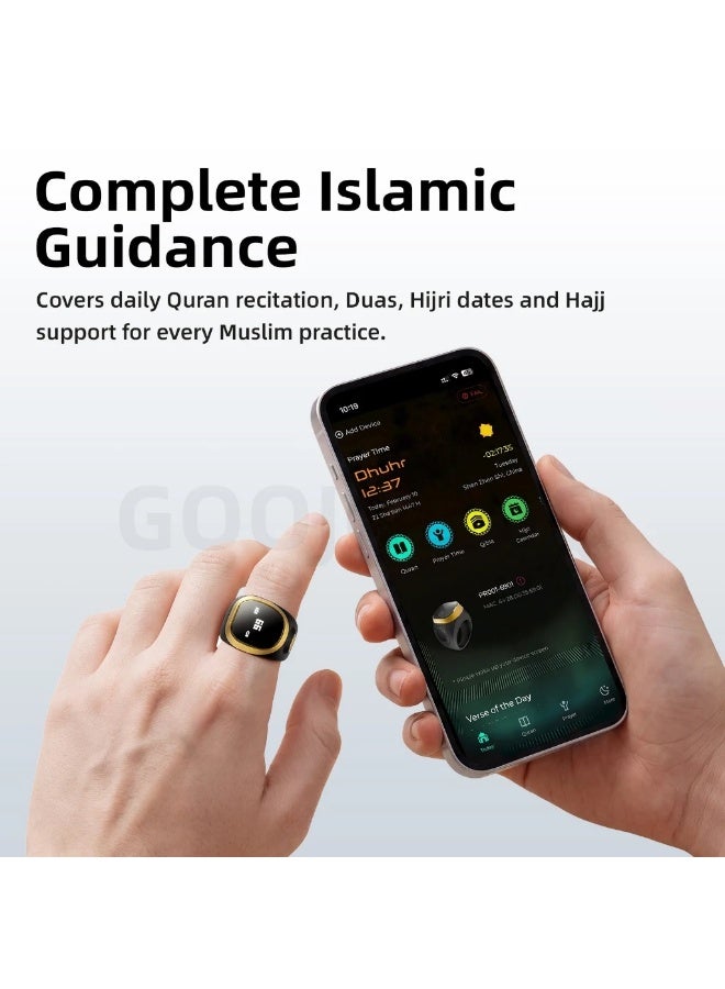 GOOJODOQ Smart Tasbih Tally Counter Ring with Bluetooth, OLED Display, Digital Tasbeeh Counter for Muslims, Rechargeable Zikr Ring, Prayer Counter for Dhikr, Salah & Daily Worship, Green - Image 2