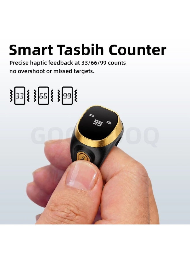 GOOJODOQ Smart Tasbih Tally Counter Ring with Bluetooth, OLED Display, Digital Tasbeeh Counter for Muslims, Rechargeable Zikr Ring, Prayer Counter for Dhikr, Salah & Daily Worship, Green - Image 4