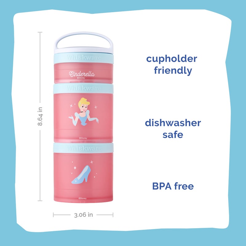Whiskware Disney Princess Cinderella, Stackable Snack Containers for Kids, 3 Stackable Snack Cups for School or Travel, Backpack and Cupholder Friendly, Glass Slipper - Image 1