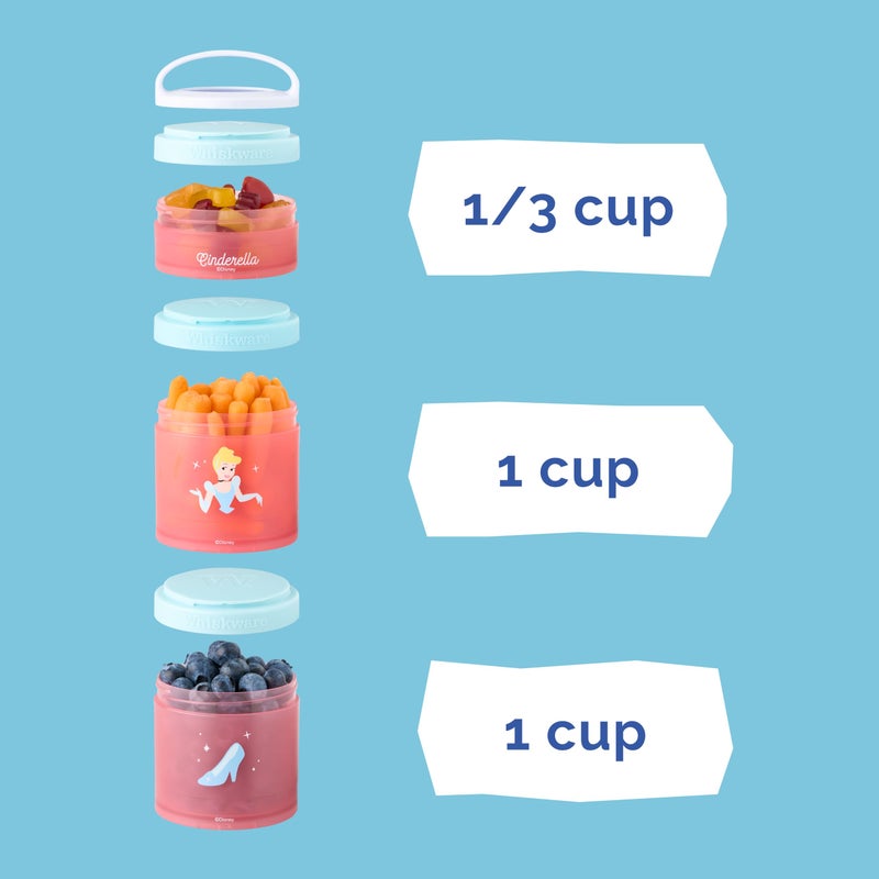 Whiskware Disney Princess Cinderella, Stackable Snack Containers for Kids, 3 Stackable Snack Cups for School or Travel, Backpack and Cupholder Friendly, Glass Slipper - Image 3