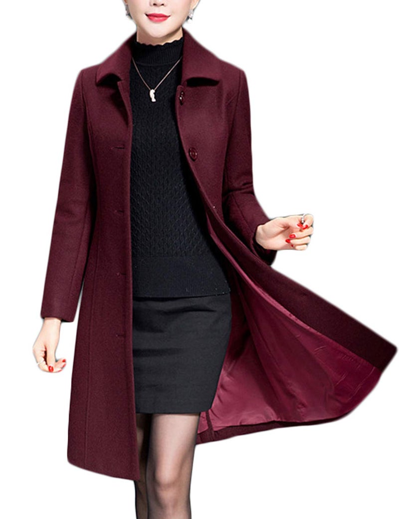 Jenkoon Women's Polyester Trench Coat Winter Long Thick Overcoat Walker Coat (Wine, Medium) - Image 2