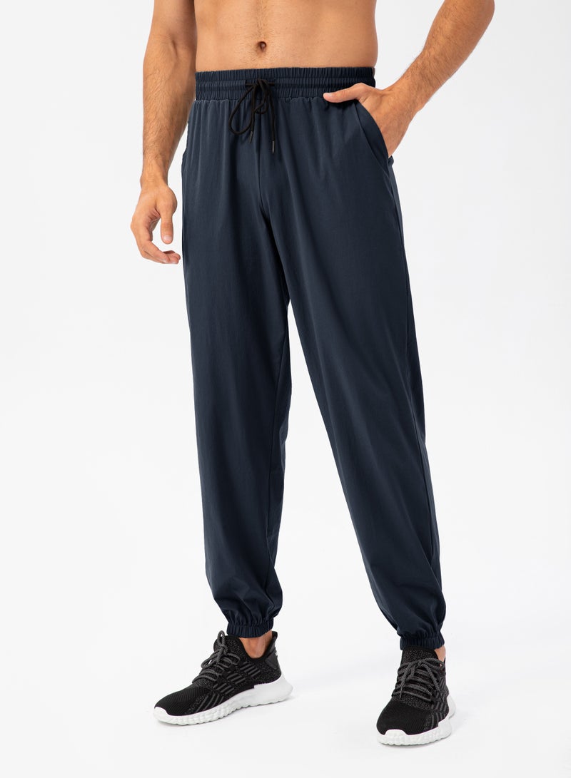 Men Quick Dry Breathable Elastic Trousers Dark Blue - Image 1