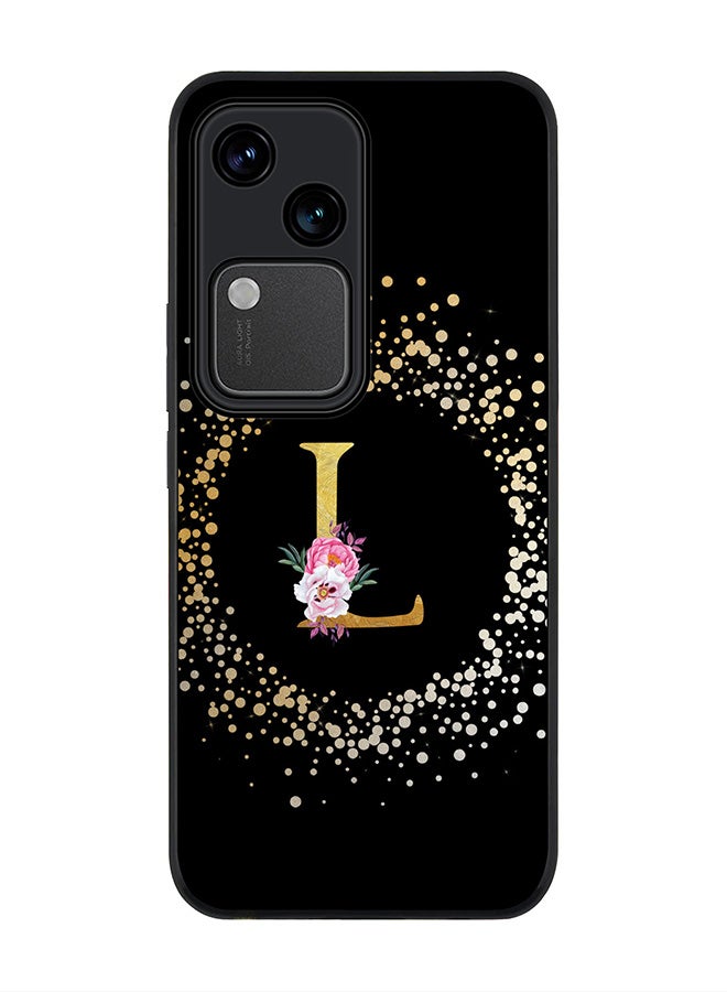 Stylizedd Rugged Black edge case for Vivo V30 5G, Slim fit Flexible Cover -  Custom Monogram Initial Letter Floral Pattern Alphabet - L ( Black ) - Image 1