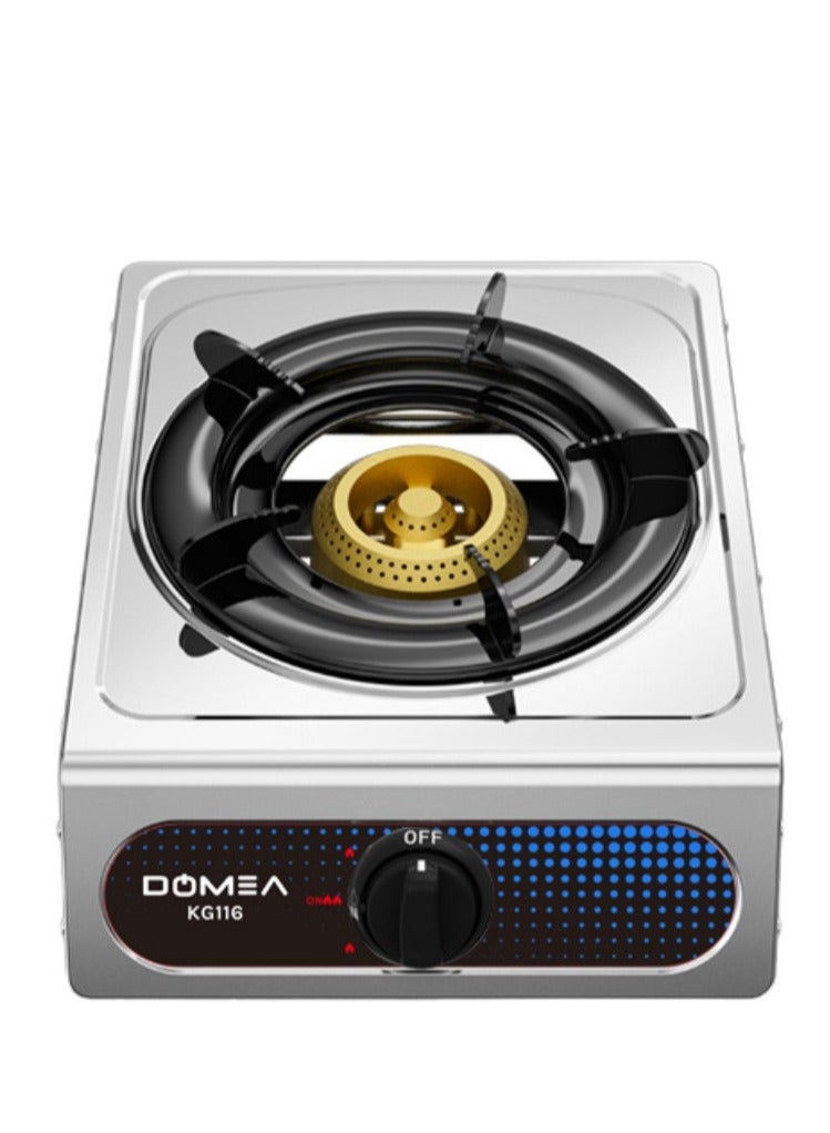 DOMEA Portable Gas Stove, Single Burner With Auto Ignition, Stainless Steel, Countertop Cooktop, Perfect For Home, Apartments, Camping