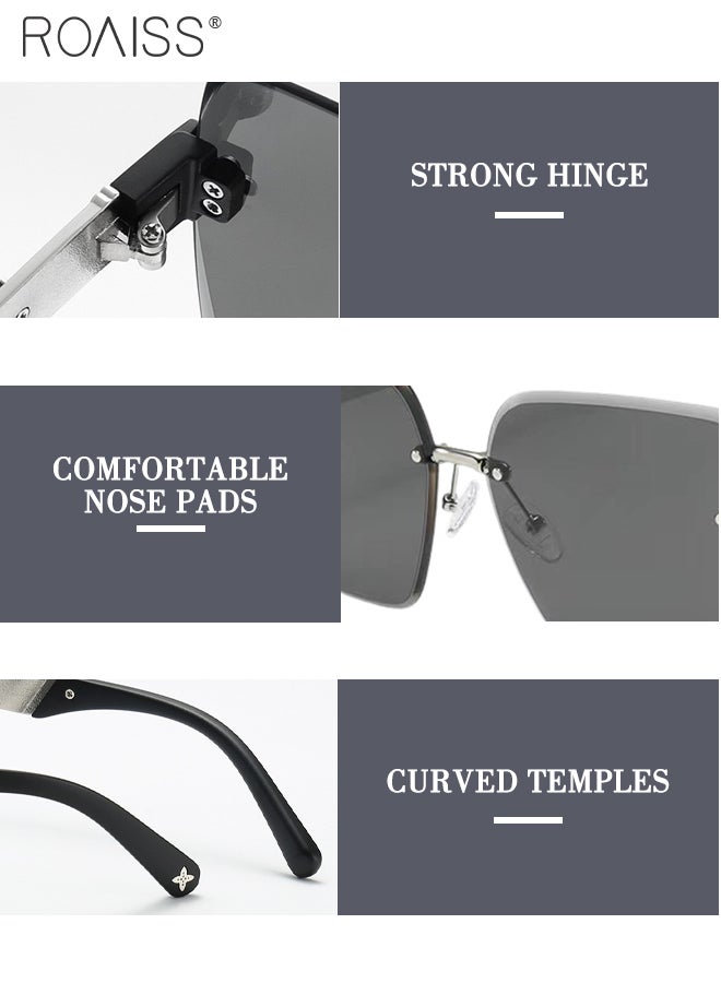 رويس نظارات شمسية نسائية مربعة مستقطبة، نظارات شمسية للحماية من الأشعة فوق البنفسجية 400 مع إطار معدني وبلاستيكي، نظارات شمسية عصرية مضادة للتوهج للقيادة والصيد والسفر، مقاس 64 مم - Image 4