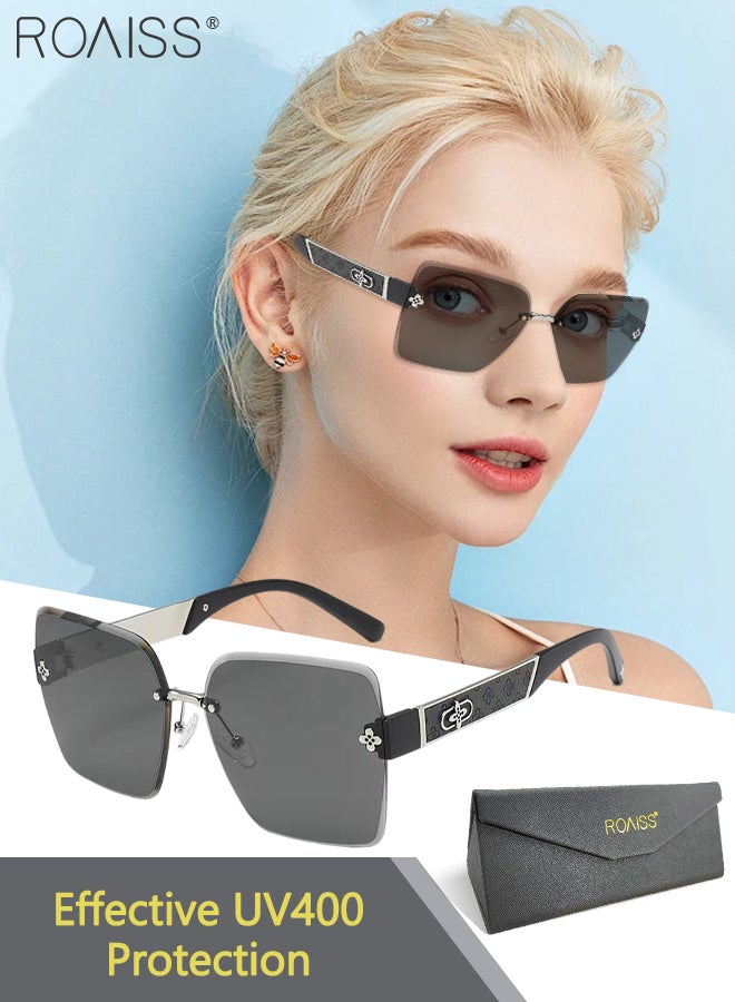 رويس نظارات شمسية نسائية مربعة مستقطبة، نظارات شمسية للحماية من الأشعة فوق البنفسجية 400 مع إطار معدني وبلاستيكي، نظارات شمسية عصرية مضادة للتوهج للقيادة والصيد والسفر، مقاس 64 مم - Image 1
