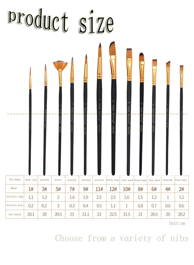 Keep Smiling مجموعة مكونة من 12 فرشاة طلاء باللون الأسود مع مجموعة متنوعة من أدوات الرسم الخشبية على شكل سن - Image 2