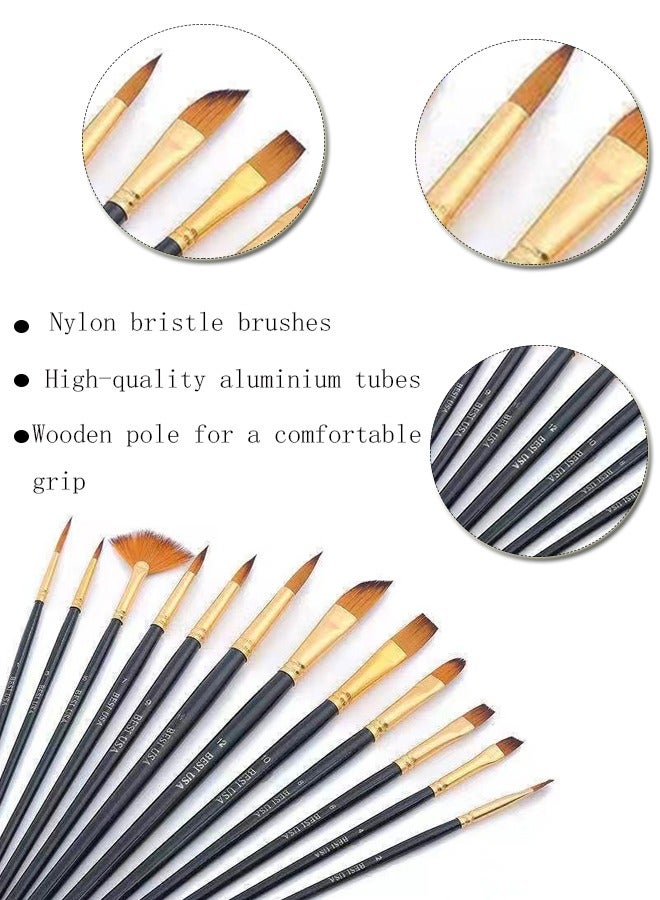 Keep Smiling مجموعة مكونة من 12 فرشاة طلاء باللون الأسود مع مجموعة متنوعة من أدوات الرسم الخشبية على شكل سن - Image 3