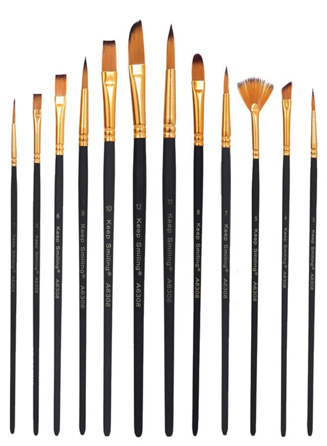 Keep Smiling مجموعة مكونة من 12 فرشاة طلاء باللون الأسود مع مجموعة متنوعة من أدوات الرسم الخشبية على شكل سن - Image 1