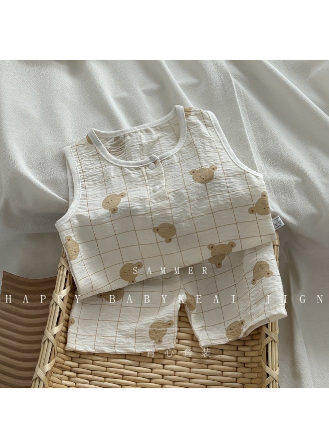 Children's Vest Suit Korean Style Home Clothes Summer Girls' Shorts Pajamas Baby Big Kids Sleeveless Shorts Suit