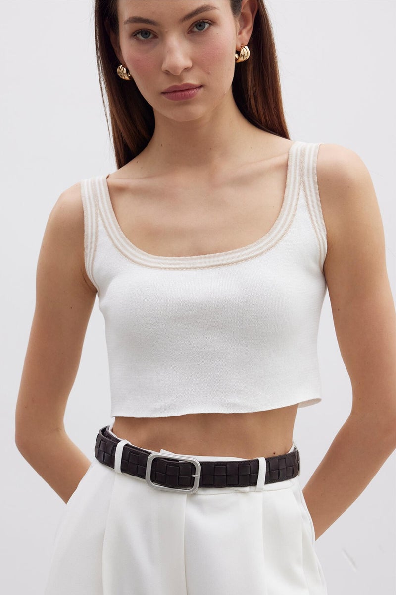 Manuka Strappy Fine Knit Blouse Ecru  - Image 3