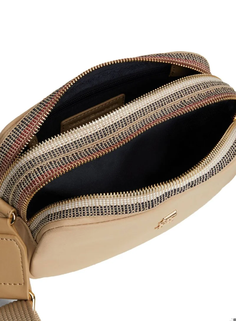 TOMMY HILFIGER Women's Signature Zip Crossover Bag - Polyester, Beige