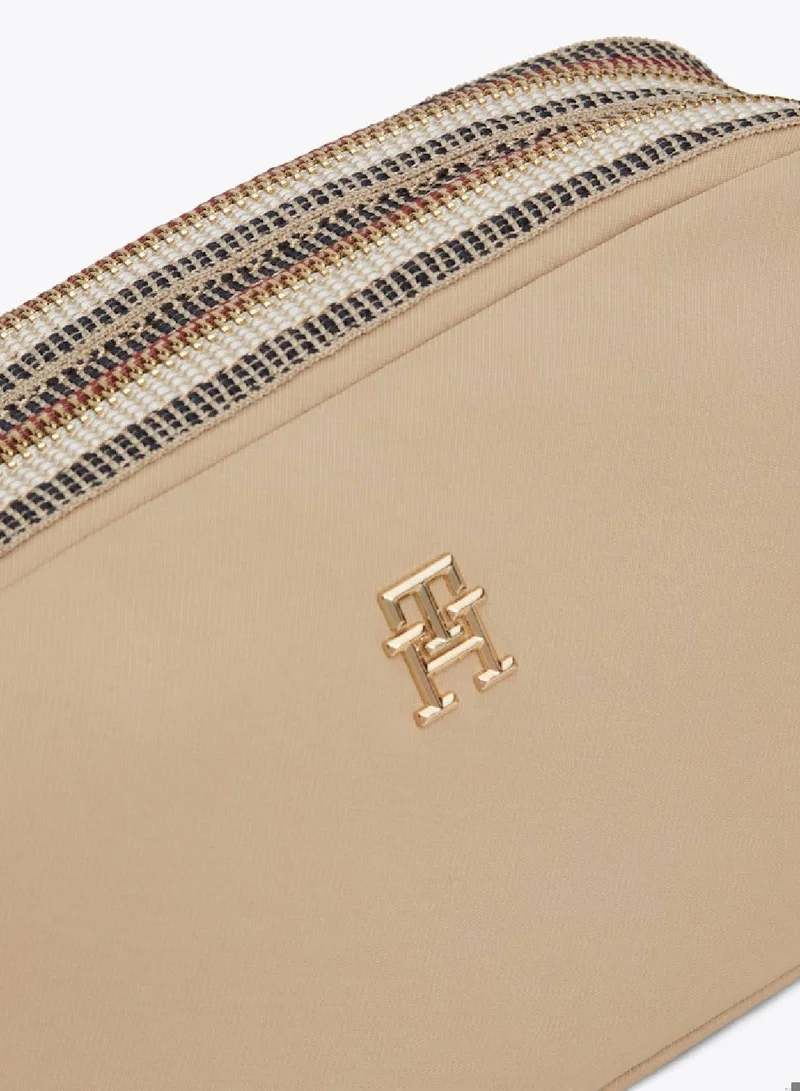 TOMMY HILFIGER Women's Signature Zip Crossover Bag - Polyester, Beige