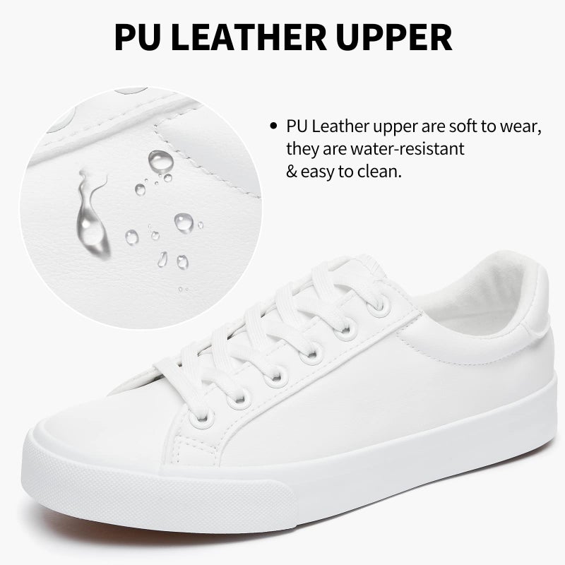 SERNIAL Womens White Tennis Shoes PU Leather Sneakers Casual Walking Shoes for Women(White,US5.5) - Image 2