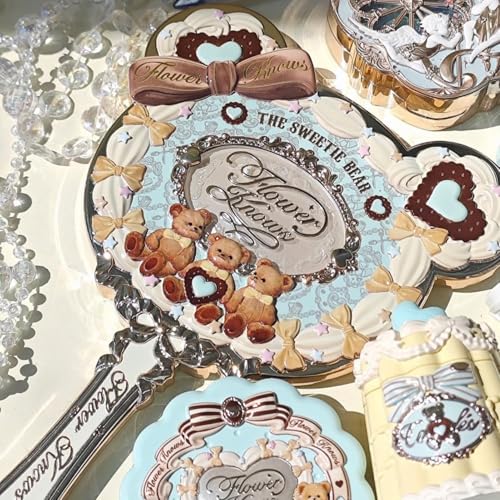 Flower Knows The Sweetie Bear Hand Mirror,Vintage Portable Handheld Mirror,Fancy & Pretty Princess Mirror with Long Handle,Gift for Girls(Minty Blue) - Image 4