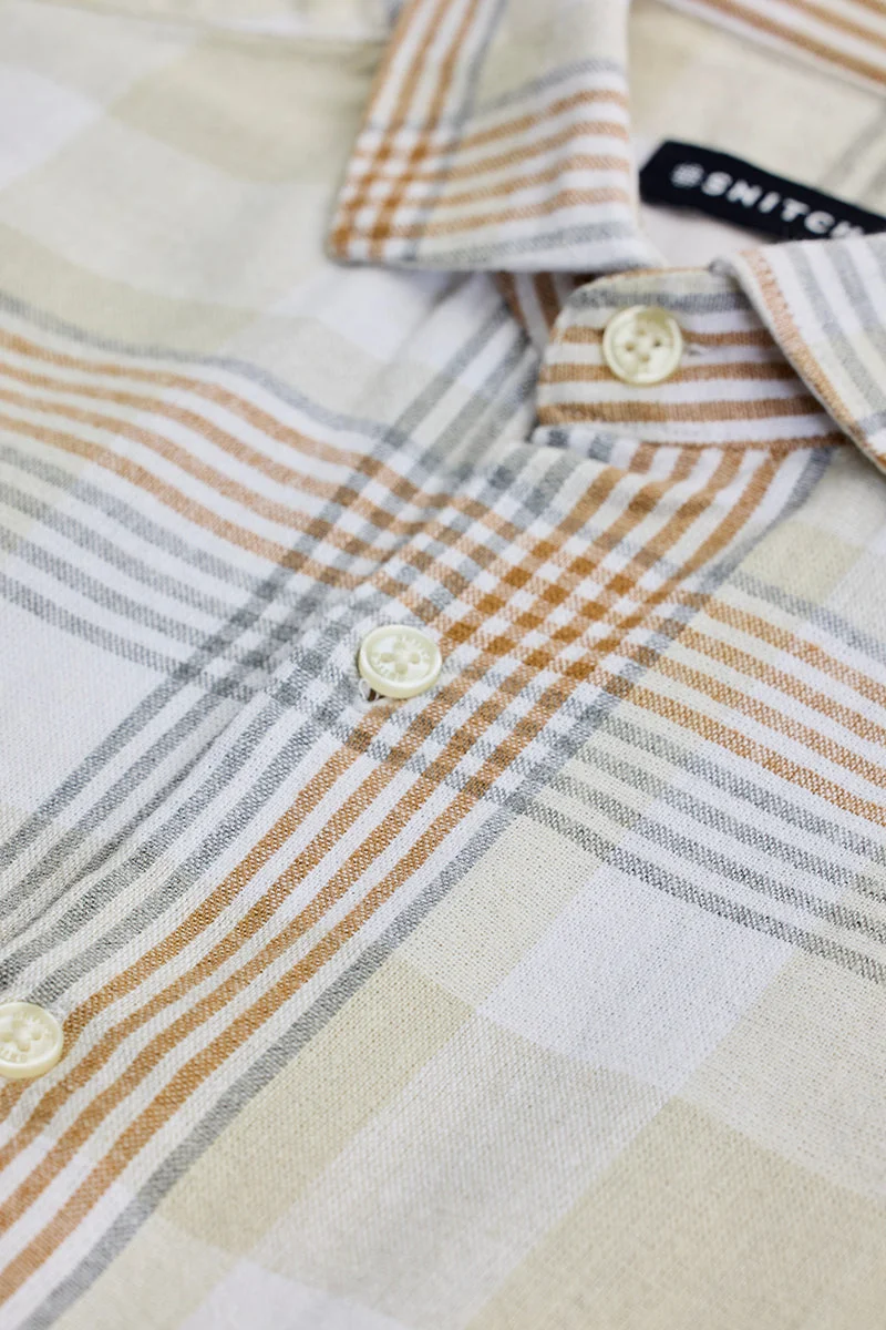 SNITCH Beige Checkered Long Sleeve Slim Fit Shirt