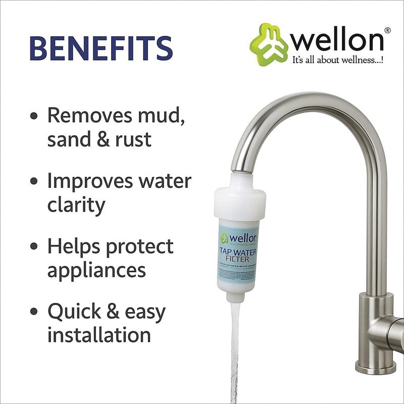 WELLON فلتر مياه الصنبور | فلتر رواسب متقدم للمطبخ والحمام | يزيل الطين والرمل والصدأ والشوائب | تركيب سهل على الصنبور - Image 4