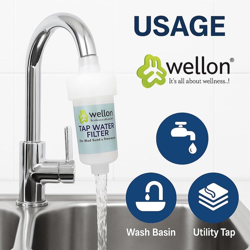 WELLON فلتر مياه الصنبور | فلتر رواسب متقدم للمطبخ والحمام | يزيل الطين والرمل والصدأ والشوائب | تركيب سهل على الصنبور - Image 2