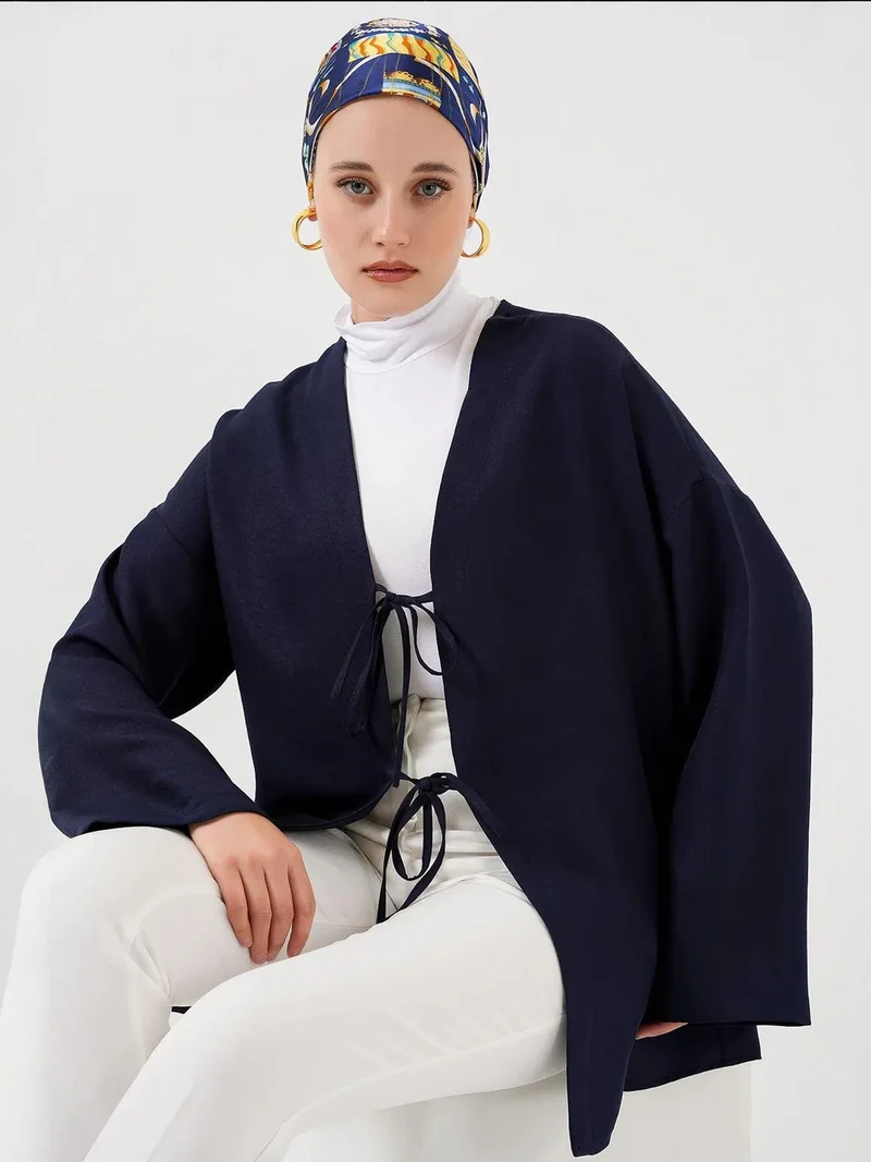 BIG DART BDART Linen Blend Long Sleeve Kimono with Binding Detail