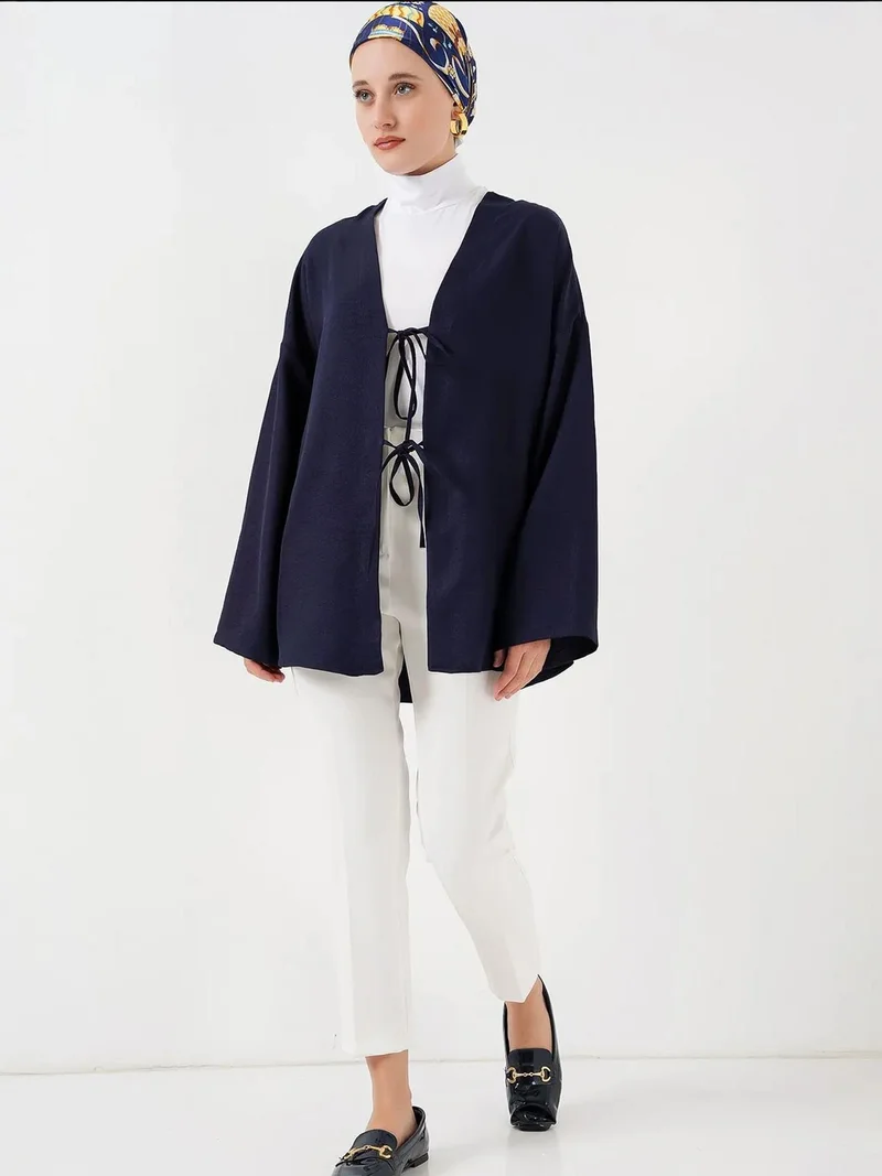 BIG DART BDART Linen Blend Long Sleeve Kimono with Binding Detail