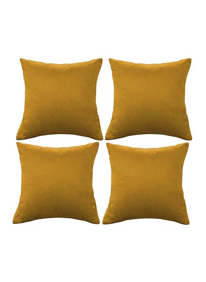 House One Set of 4 Pieces Square Soft Velvet Decorative Cushion with Solid Design and Attractive Colors 45x45 cm - Gold - Image 1