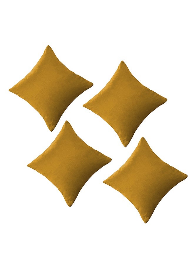 House One Set of 4 Pieces Square Soft Velvet Decorative Cushion with Solid Design and Attractive Colors 45x45 cm - Gold - Image 2
