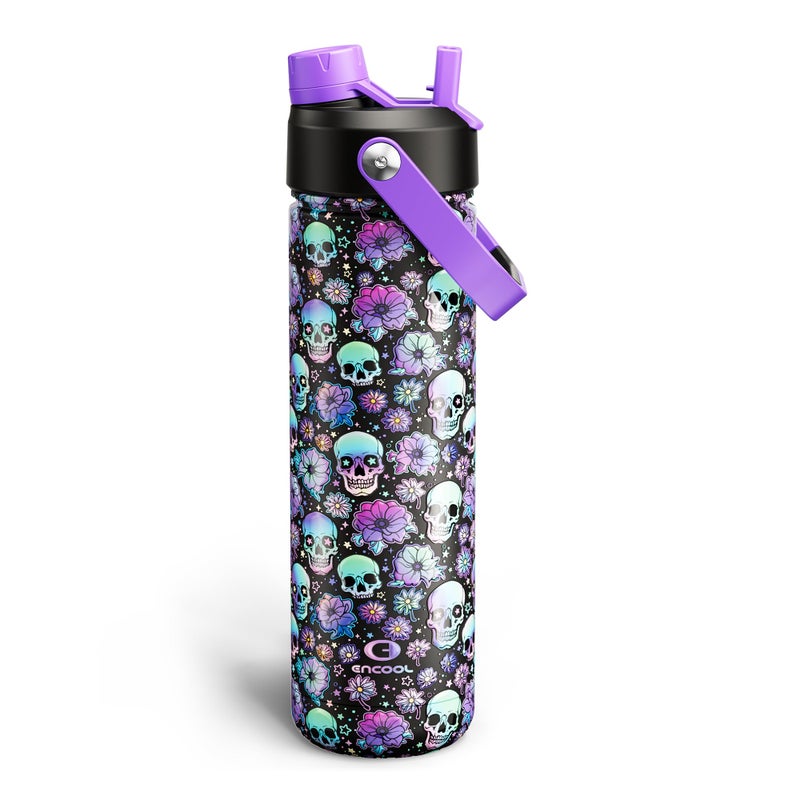 ENCOOL Insulated Water Bottle with Straw Stainless Steel Water Bottle, Leak-Proof, BPA-Free, Double Wall Vacuum Keeps Cold for 24 Hours for Sports, Travel, School (26 oz, Floral Afterlife) - Image 1