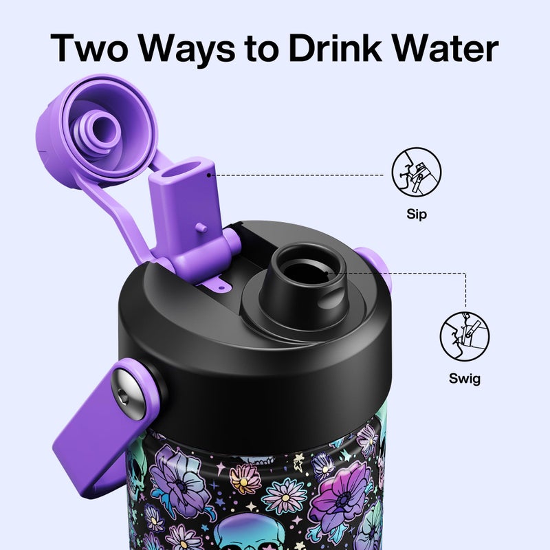 ENCOOL Insulated Water Bottle with Straw Stainless Steel Water Bottle, Leak-Proof, BPA-Free, Double Wall Vacuum Keeps Cold for 24 Hours for Sports, Travel, School (26 oz, Floral Afterlife) - Image 3