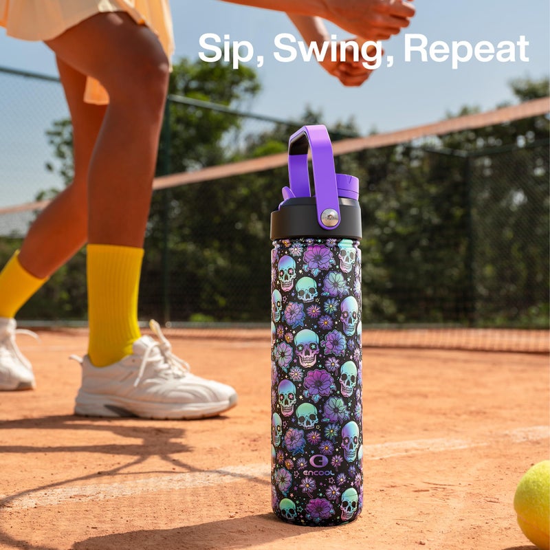 ENCOOL Insulated Water Bottle with Straw Stainless Steel Water Bottle, Leak-Proof, BPA-Free, Double Wall Vacuum Keeps Cold for 24 Hours for Sports, Travel, School (26 oz, Floral Afterlife) - Image 5